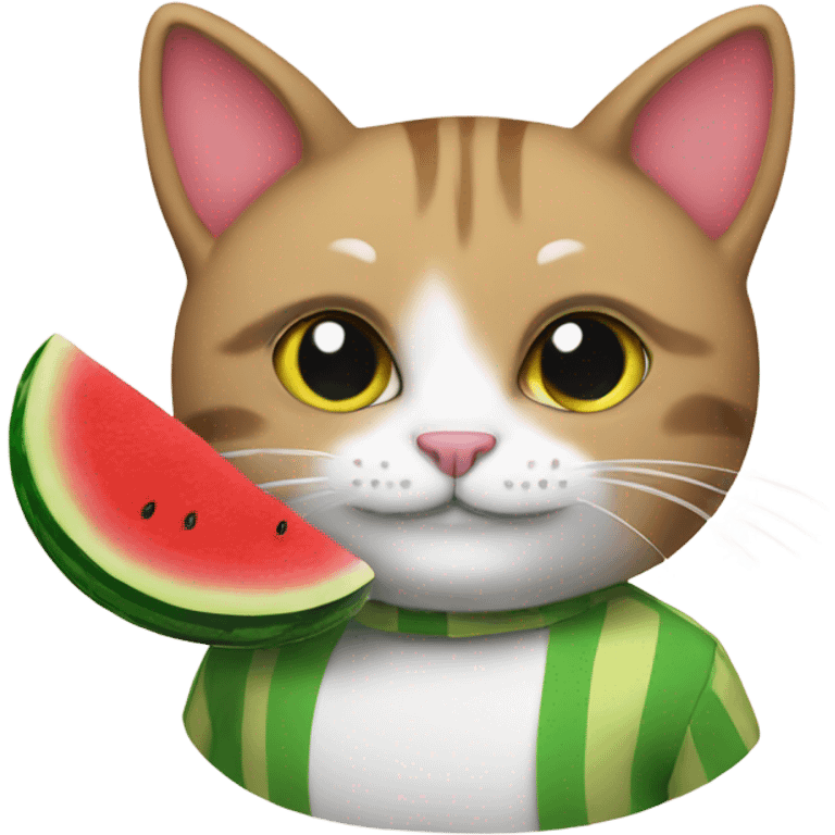 cat with watermelon coloring book emoji