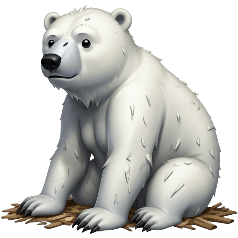 Thinner, weaker, with visible ribs, dirtier fur, covered in debris, exhausted polar bear emoji