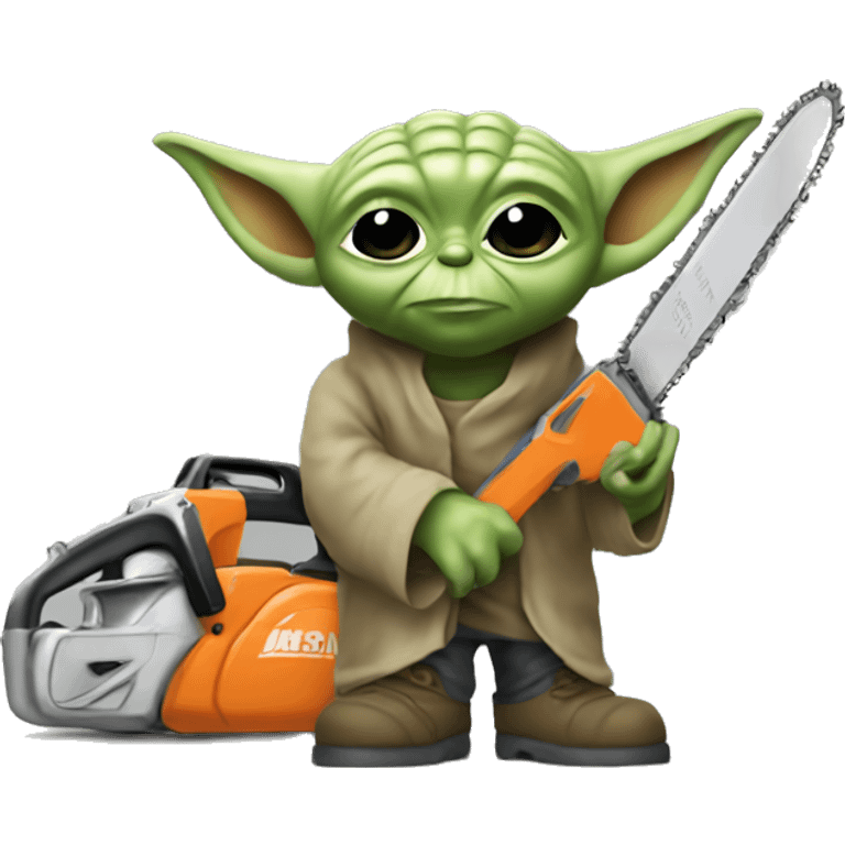 Little Yoda works with chainsaw emoji