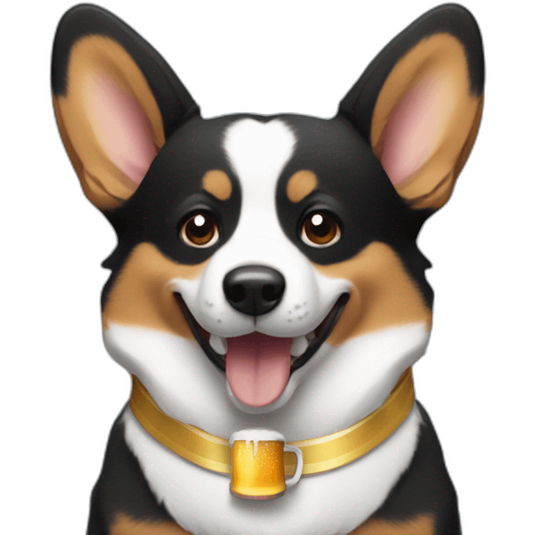 Black corgi with a beer emoji