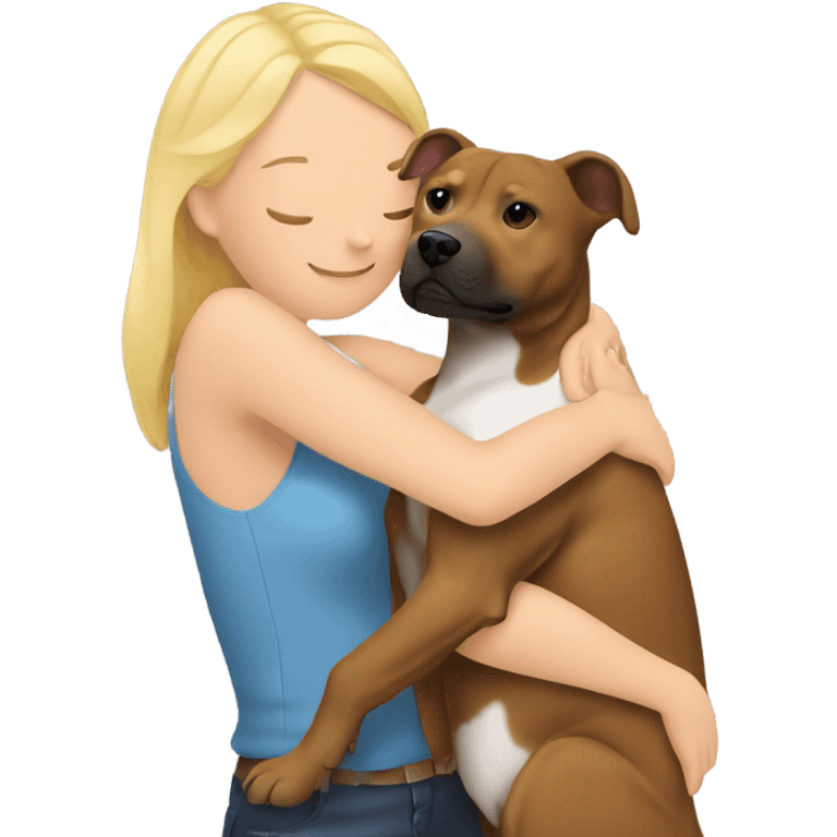 Staffy dog hugging blonde woman  emoji