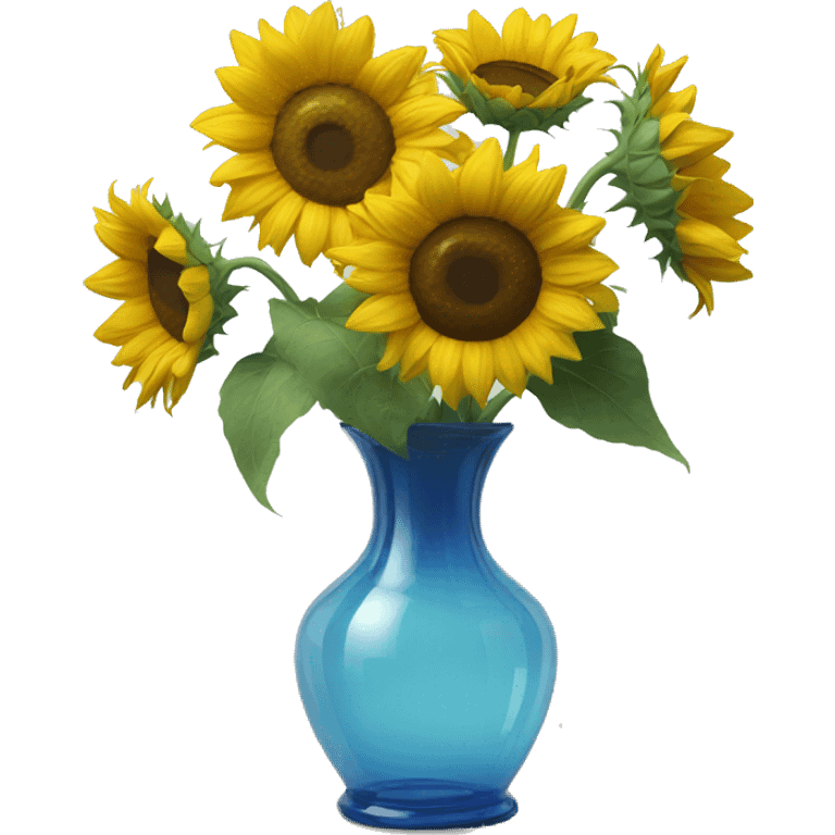 Sunflowers in a blue clear vase  emoji