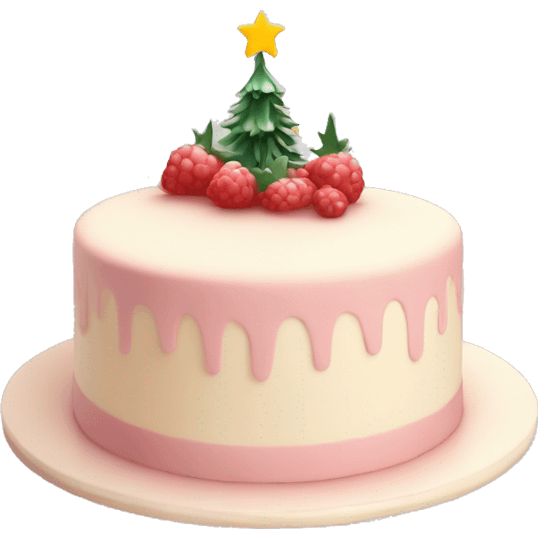 Emoji of a New Year's cake with delicate cream and minimalistic decorations (for example, a few berries or small Christmas tree toys). Warm pastel shades, clean lines emoji