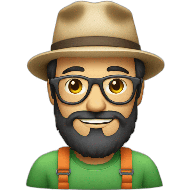 happy gardener face long dark beard and short dark hair with little round glasses and a hat emoji