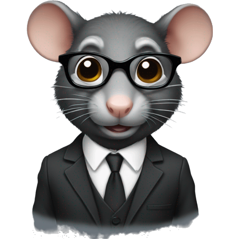 Black rat wearing a suit and glasses emoji