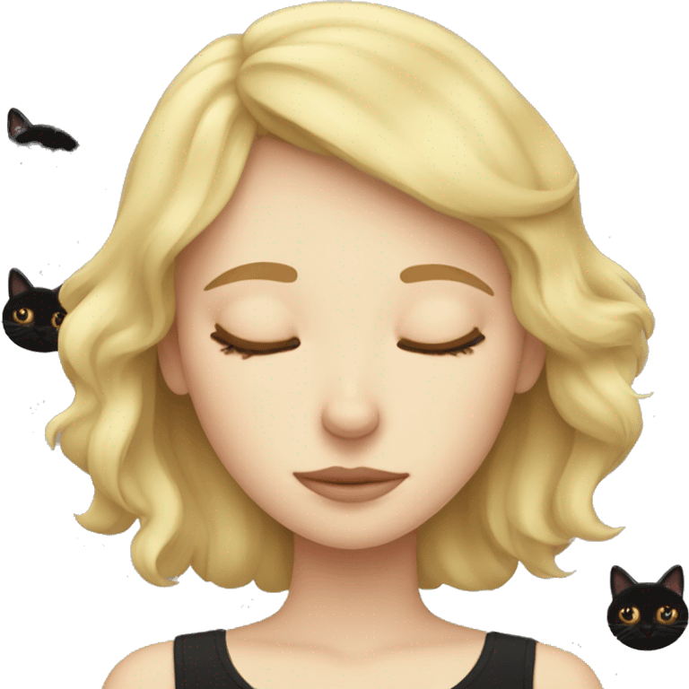 Blonde girl sleeping with black cat emoji