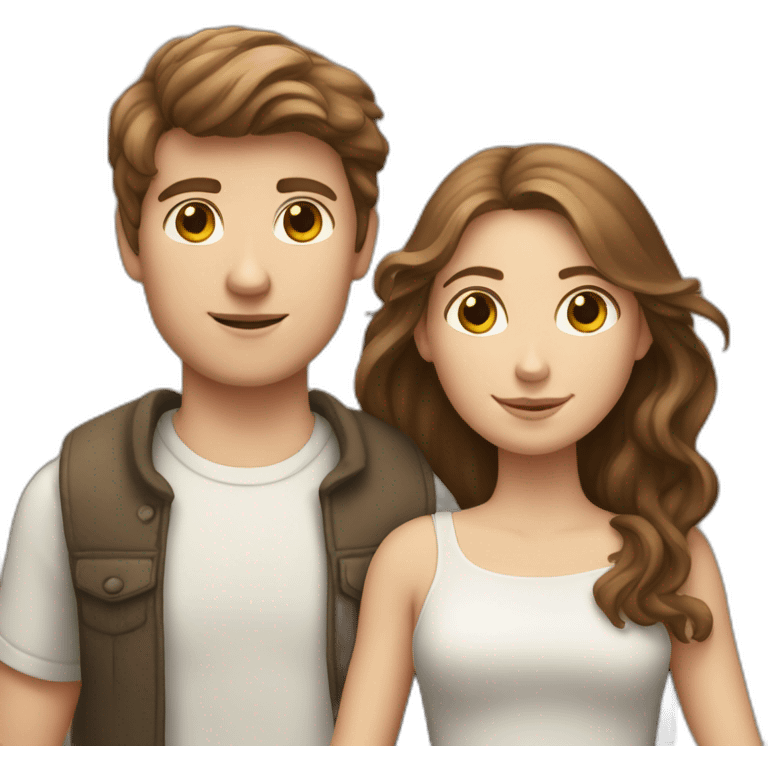 White Boy with brown hair holding a white girl with brown hair in his arms emoji