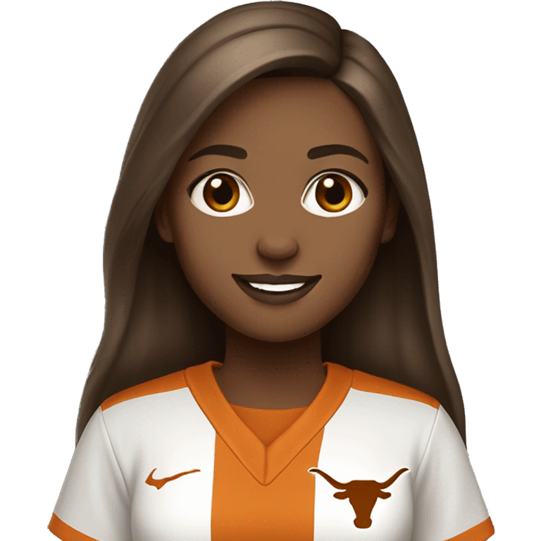 Brown hair, pale skin, woman. Wearing University of Texas Longhorn clothes emoji