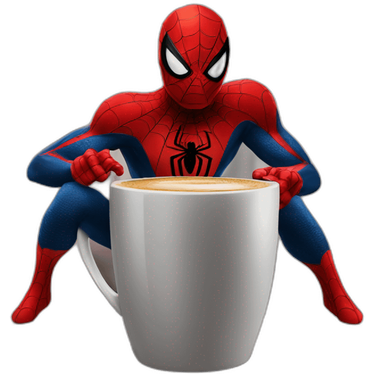 spiderman with a coffee emoji