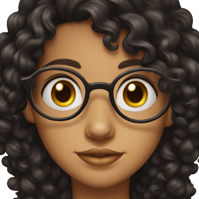 girl, big nose, long curly black hair, earrings, brown eyes, tan skin, freckles, glasses emoji