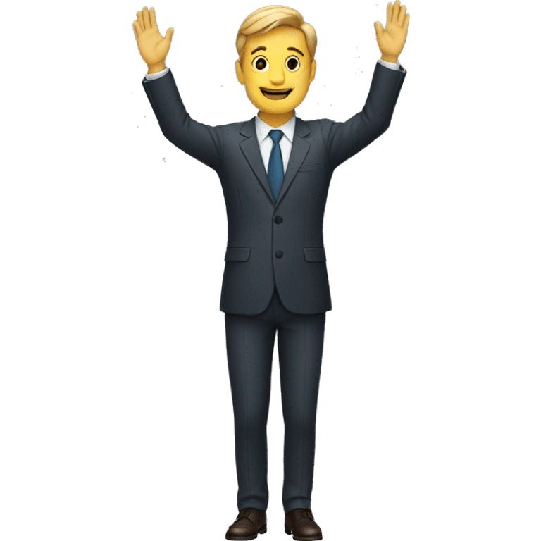 man in a suit holding his hands in the air  emoji