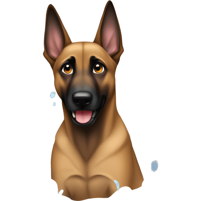 malinois qui prend son bain, sa douche emoji