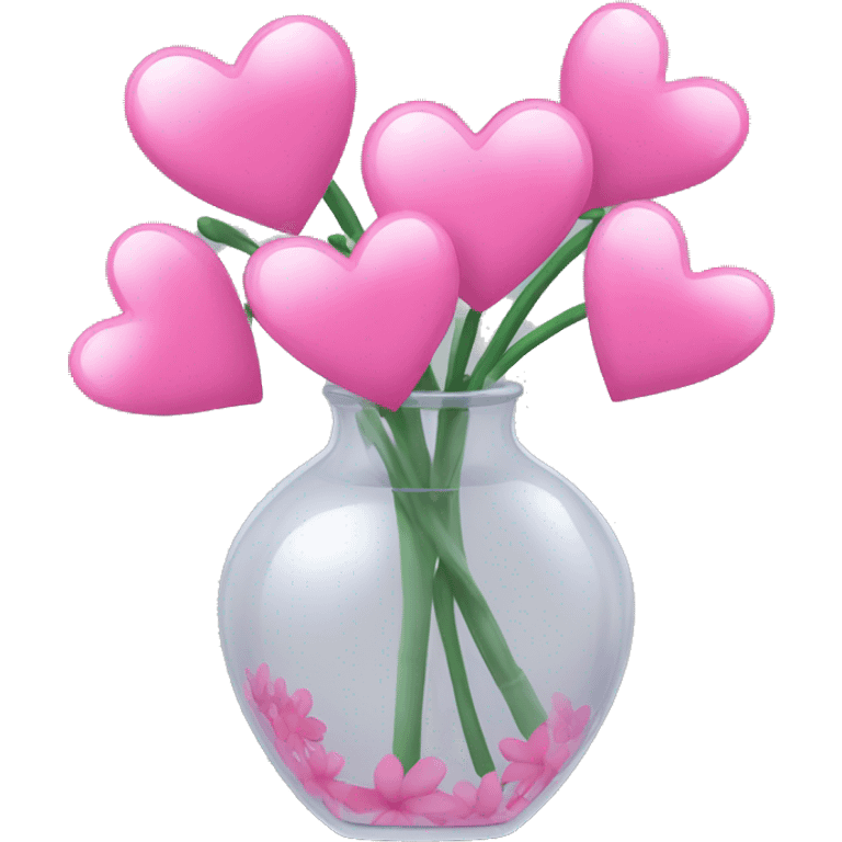 a transparent vase with flowers and the flowers should be in the shape of pink hearts, of which there should be 7 emoji