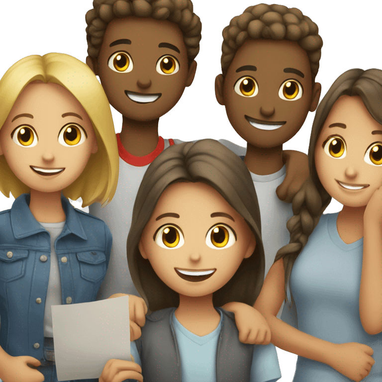 smiling girls and boys together to vote emoji