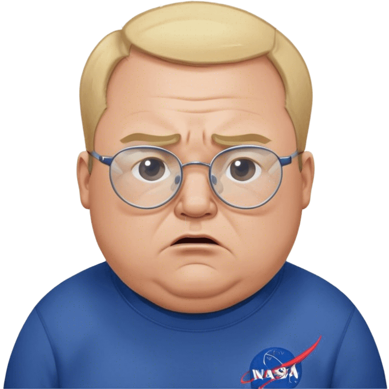 angry fat man, crying like a kid,  blond short and hight receding hairline, wearing a dark blue sweatshirt, nasa logo on the sweatshirt, round glasses without frame, 40 years old emoji