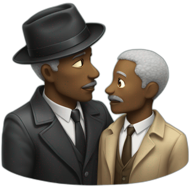 Black older  man detective kisses pale man detective  emoji