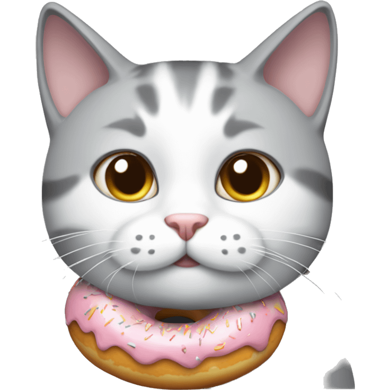 grey-white cat with donut emoji