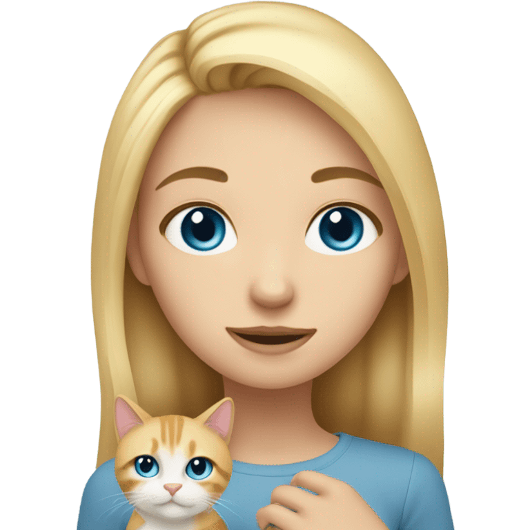 blonde girl with blue eyes,  holding a calico cat emoji