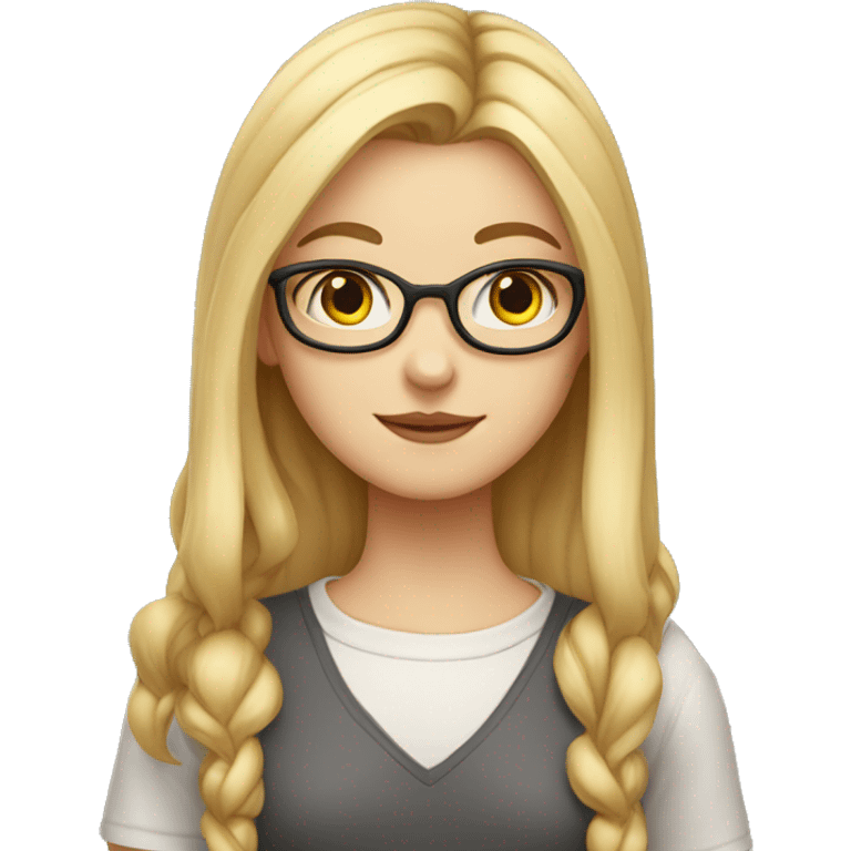 nerd girl with deep greet eyes and long straight blonde hair parted in the middle that loves cats  emoji