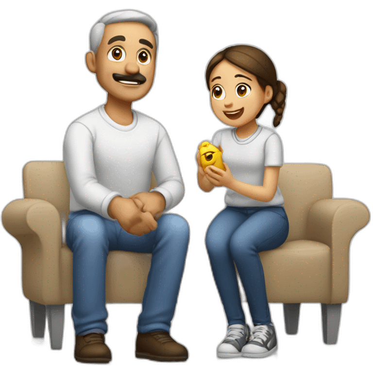 padre e hija disfrutando juntos un juego blancos emoji