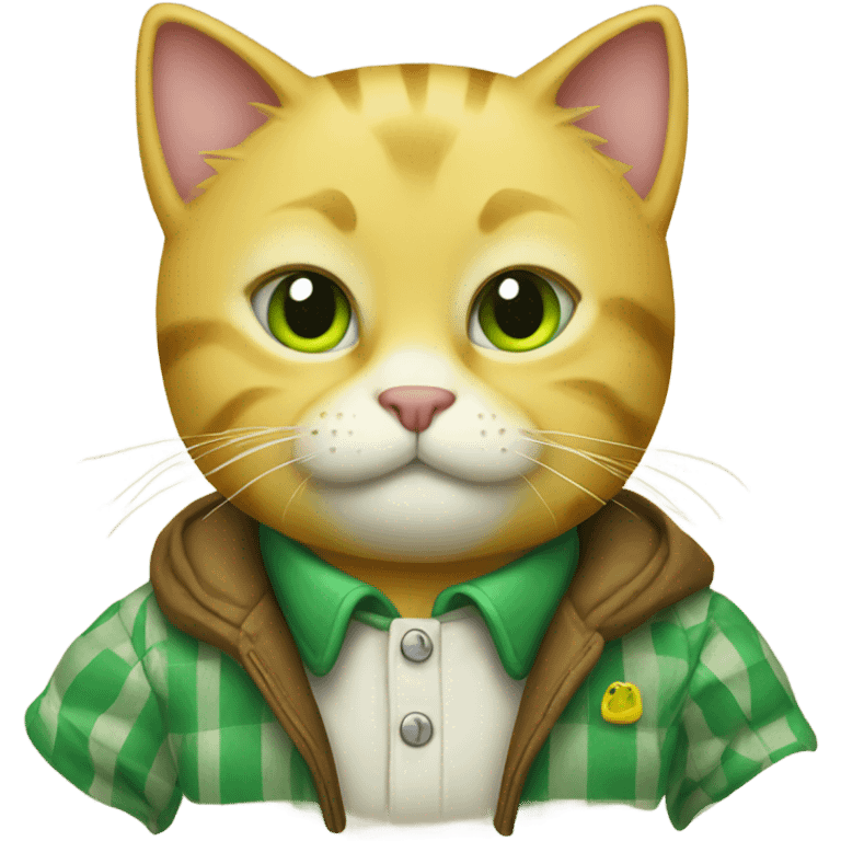 Yellow cat with a green checkered jacket emoji