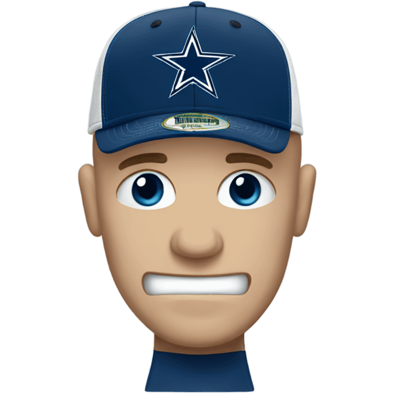 Bald white male holding dark blue Dallas Cowboys hat. He’s crying because he’s ashamed of being bald  emoji