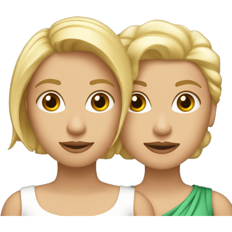 Dos amigas una rubia y otra morena abrazándose  emoji