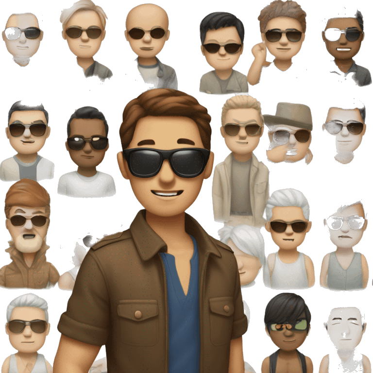 brown hair, white skin color asian men with sun glasses, make it from soulders and only one emoji emoji