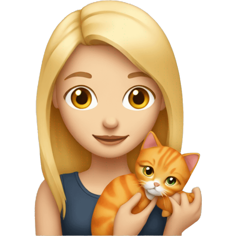 blonde girl holding a orange cat emoji