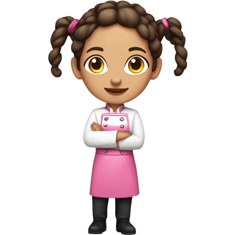 brunette chef with pigtail braids and a pink chef outfit emoji