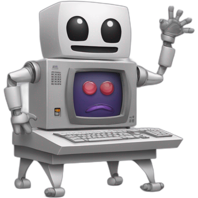 Anthropomorphic computer with arms and legs doing something random emoji