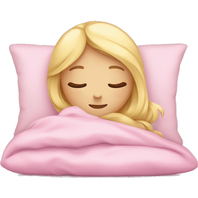 blonde girl sleeping on pink pillows with pink blankets  emoji