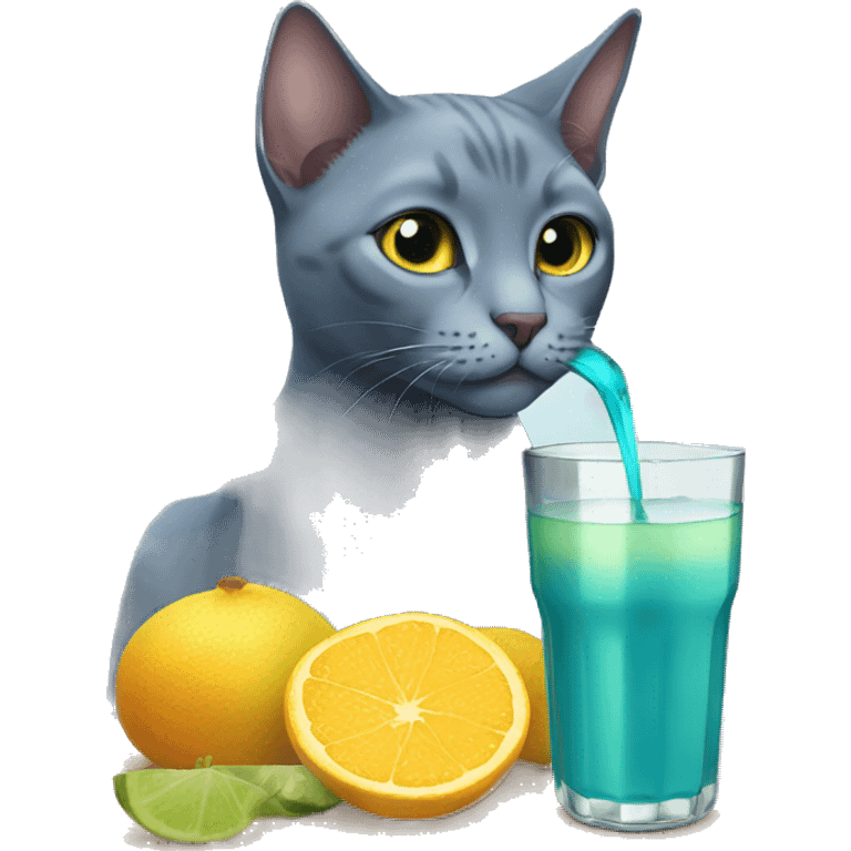 Russian blue cat drinking juice emoji