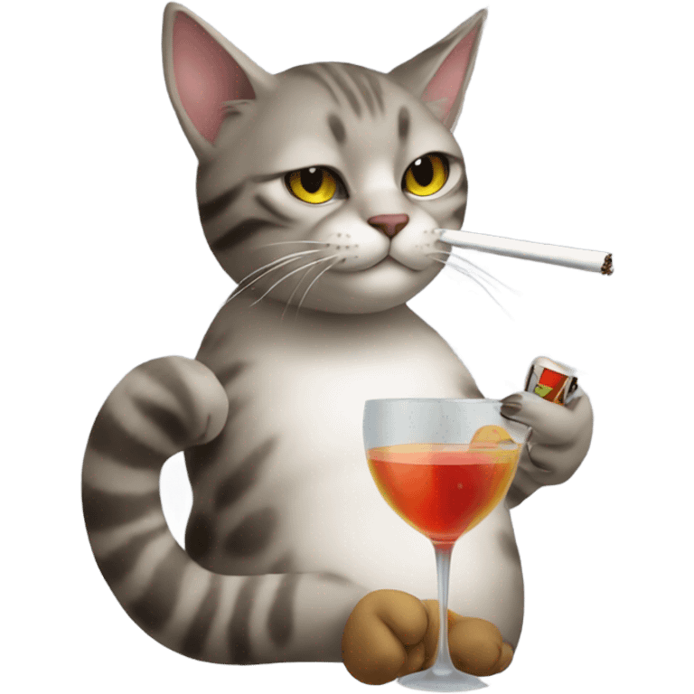 Cat smoking a cigarette and drinking a cocktail  emoji