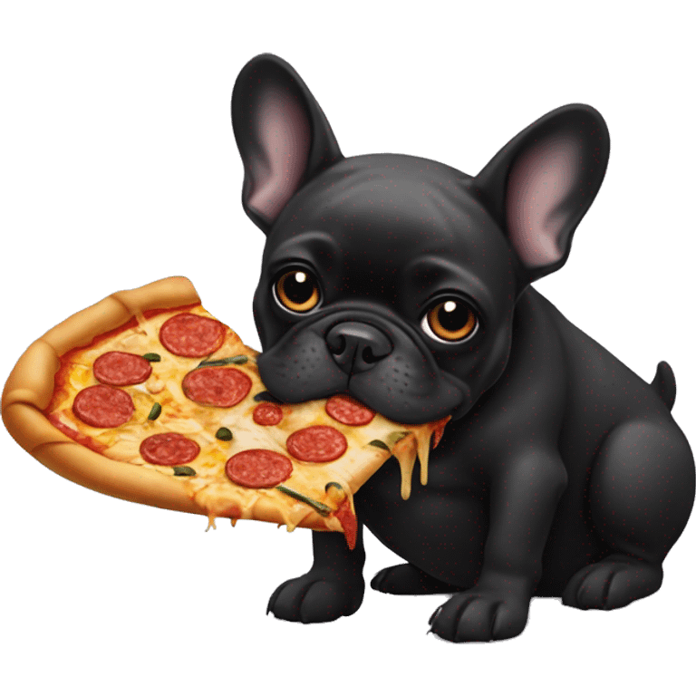 All black French bulldog eating pizza emoji