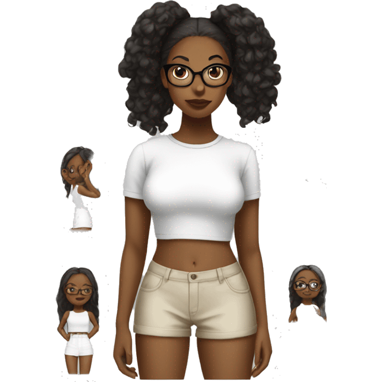 Black women white top no pants glasses tiny ponytail emoji