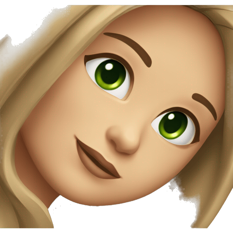 Girl with brown long straight hair with green eyes and long lashes with nice makeup emoji