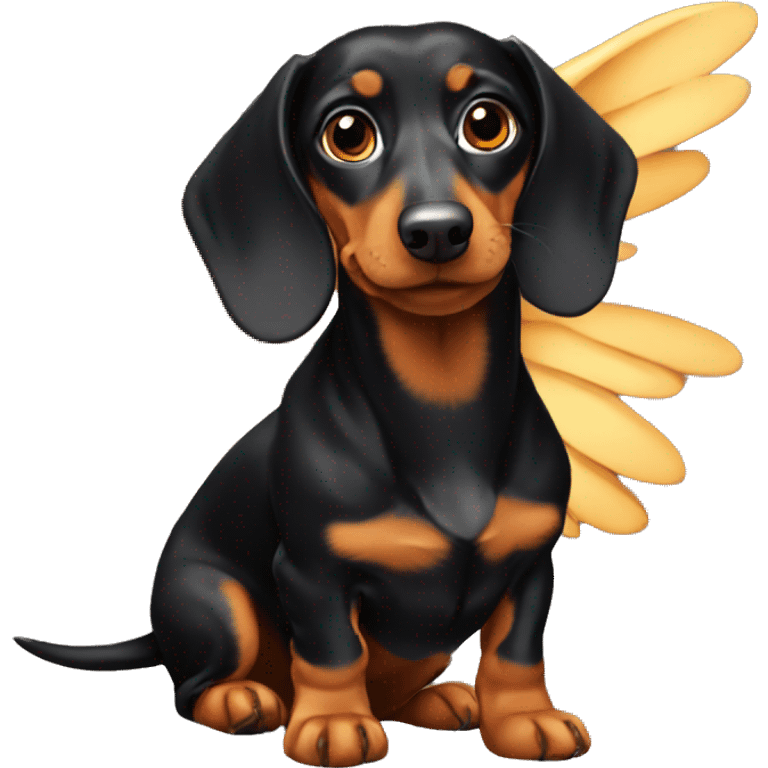 Black and tan dachshund with wings emoji