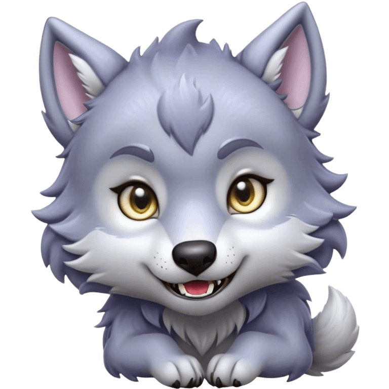 Cinematic Cute Werewolf Portrait Emoji, with a cuddly, miniature lupine form in soft moonlit grays and silvers, featuring oversized sparkling eyes and a sweet, endearing snarl, simplified yet irresistibly adorable, highly detailed with a gentle glowing outline that captures the playful, heartwarming essence of a little werewolf! emoji