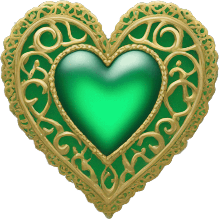 fancy gold filigree green heart emoji