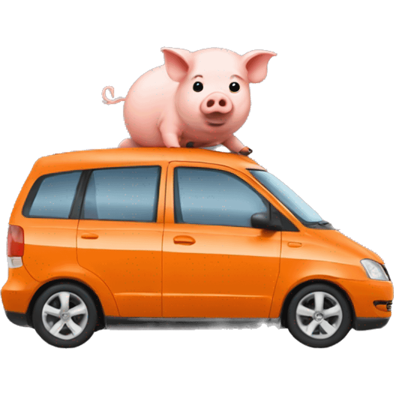 Pig driving orange mpv car emoji