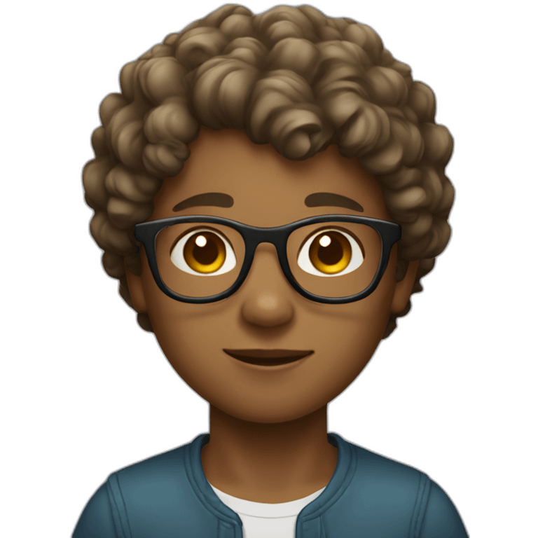 light brown skin boy with short curly hair with glasses emoji