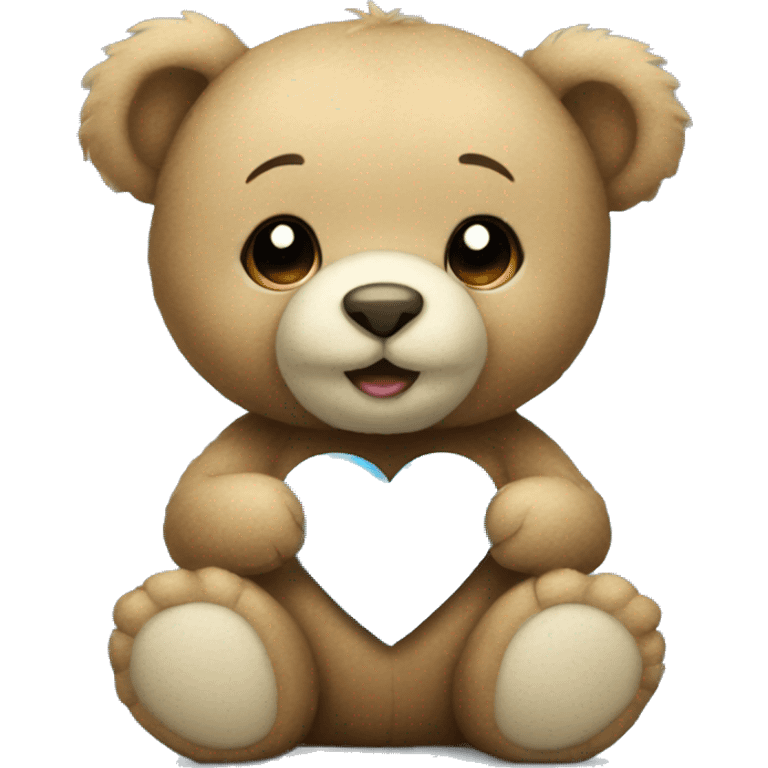 Teddy bear holding light blue heart emoji