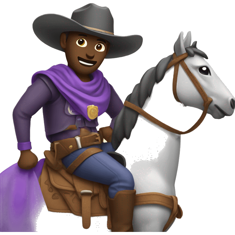 Person riding horse wearing cowboy outfit eating purple burrito emoji