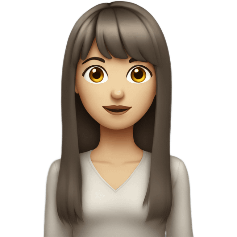 girl with long brown hair with bangs and gray eyes emoji