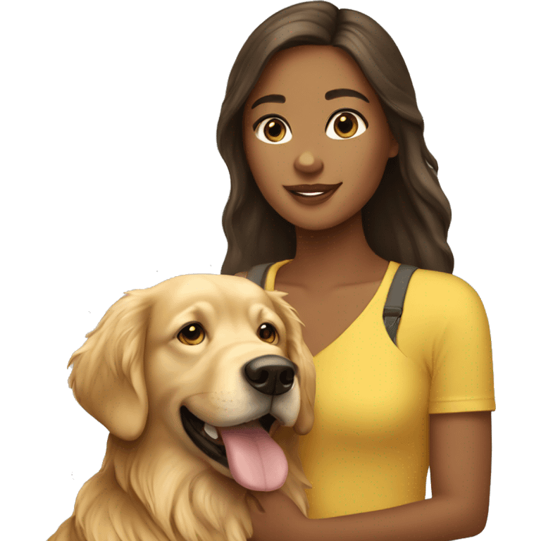 Brunette girl with golden retriever  emoji