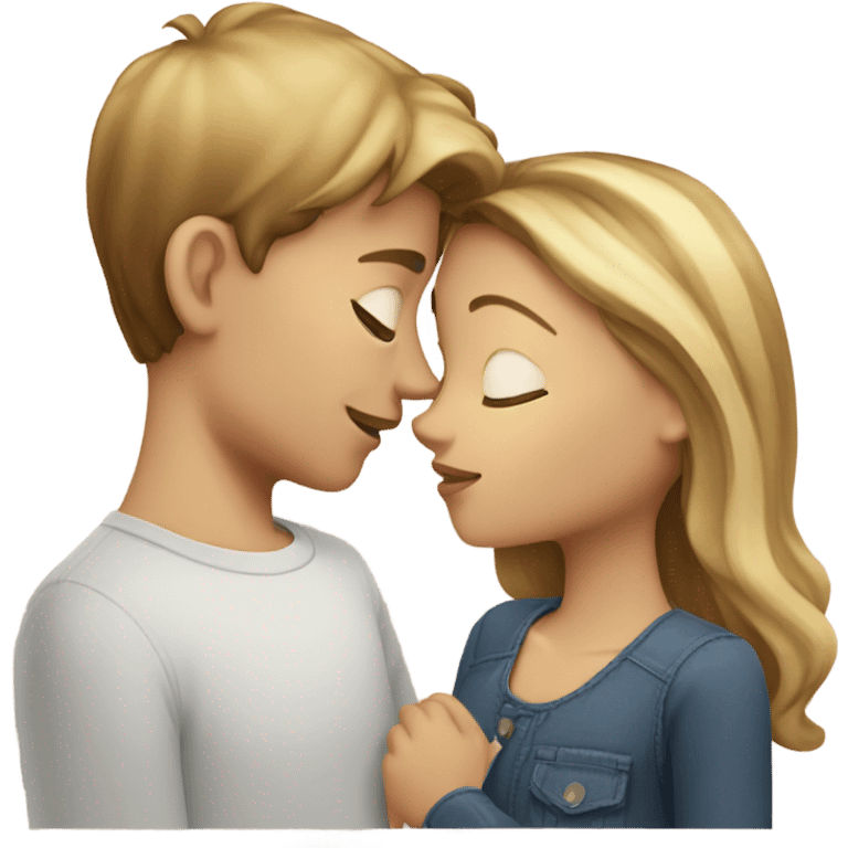 Girl with brown hair and a little bit blonde hair around face kiss blonde boy emoji