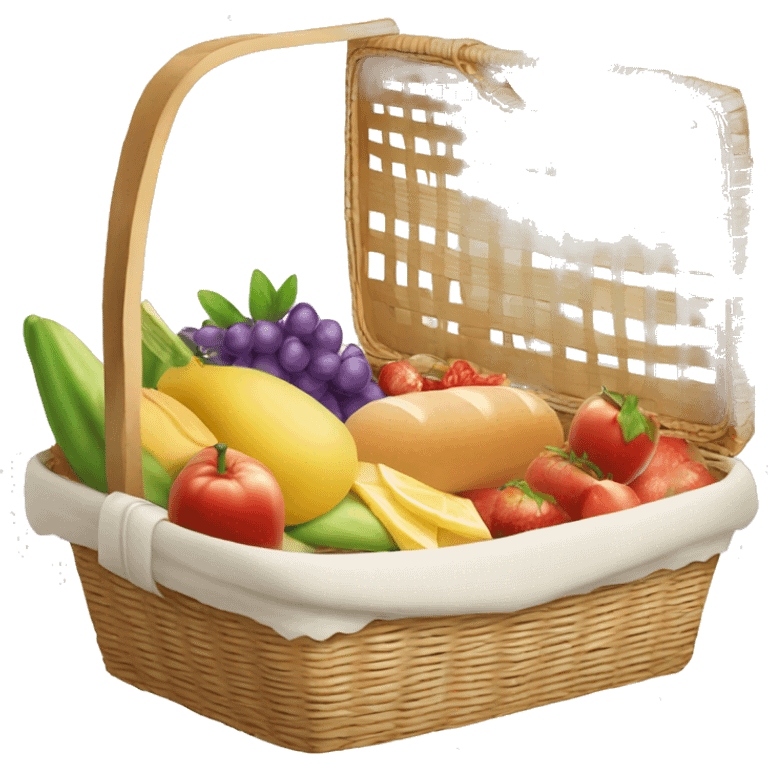 beautiful white picnic basket filled with romantic summer foods with a Summer Core emoji