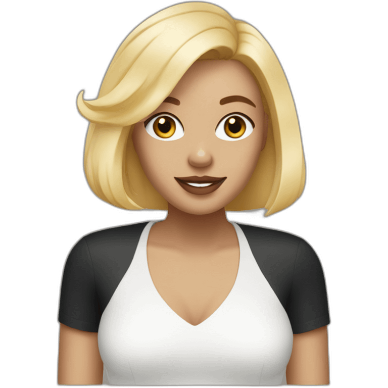 Blond lady with shoulder length bob haircut and a black and white Pitbull emoji