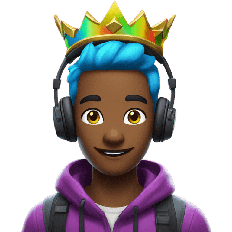 A gamer with RGB headphones and a Fortnite crown emoji